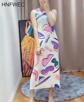 

LANMREM pleated dresses for women summner 2020 new printed sleeveless dress fashion stretch mid-length dress folded cloth YJ830