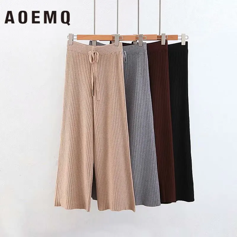 AOEMQ/свободные штаны широкие брюки однотонные полосатые драпированные для