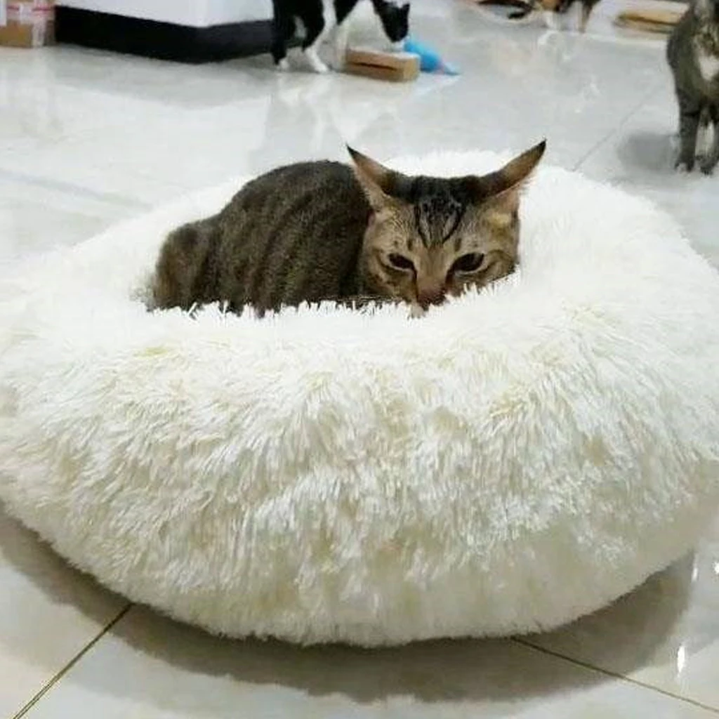 Круглый мягкий удлиненный плюш для домашних животных кошка кровать круглая кровать для собаки для маленьких собак и кошек гнездо зимняя теплая спальная кровать коврик для щенка 46/50/60 см