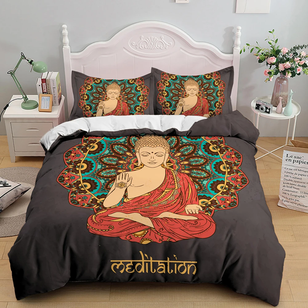 Buddha Statue Bedding Set Comforter 3D Print Luxury Queen King Single Duvet Cover Set Home Textile Decoration Fantasy Adult