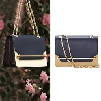 

2020 New Style for Autumn and Winter Color Block Women's Bags Metal Messenger Bags Chain Square Sling Bag