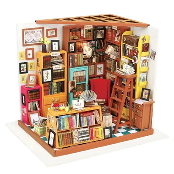 

new DIY Handmade Dollhouse Study Western-Style Bookstore Manual Assembly With LED Light Stem Toys For Home Decor