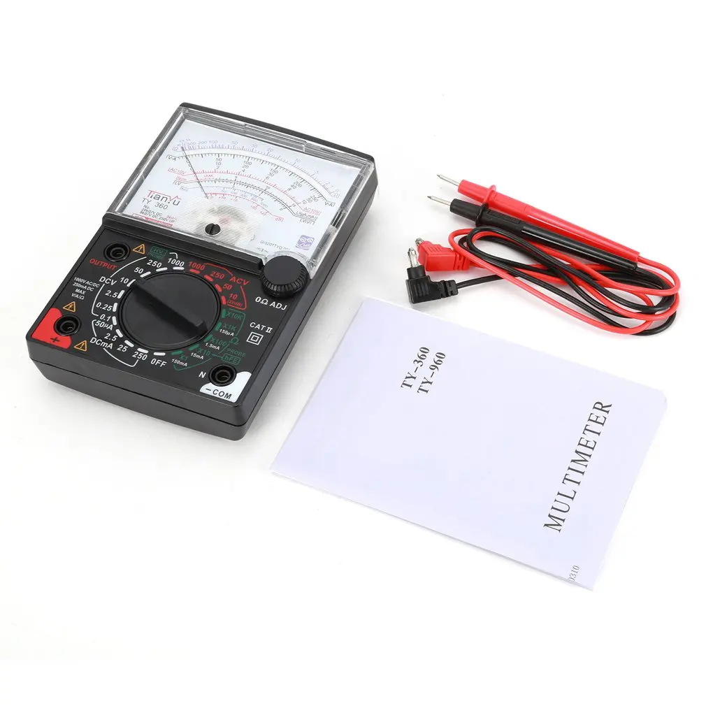 

TY-360 Pointer Multimeter AC/DC Voltmeter Ammeter True RMS Diode Ohm Resistence Tester Data Hold Analogue w Testing Lead