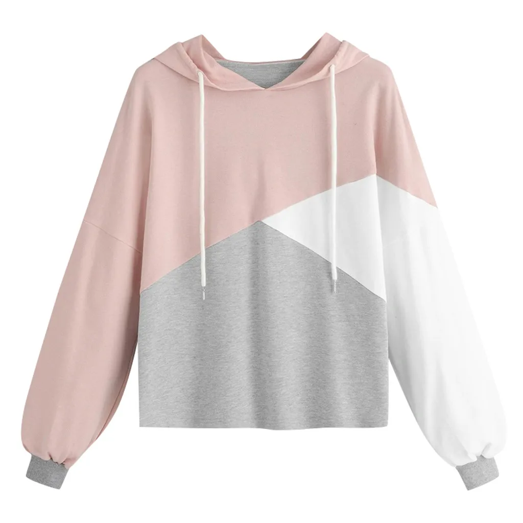 

Womens Autumn Long Sleeve simple Casual Clothing Patchwork Drawstring Sweatshirt Hooded Pullover Sweatshirt Female Tracksuit