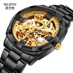 WLISTH Relojes de pulsera mecánicos para hombre, automáticos, resistentes al agua, de negocios, con espejo Hardlex, tallado hueco, esfera grande