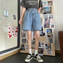 Raw edge high waist denim shorts women's summer five-point pants Japanese wide-leg pants were thin and loose pants tide