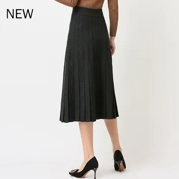 

new Women's Pleated Skirt Knit Autumn Winter Simple Style High Waist Solid Skirts Woman Knitting Falda Female Good Quality LS214