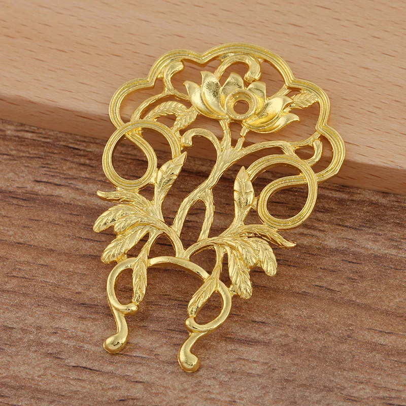 20 개/가방 25*67mm 금속 꽃 펜던트 신부 Hairwear Tiaras 재료 수제 보석 액세서리