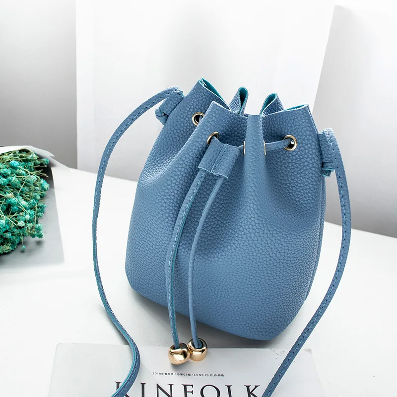 Сумка-мешок женская сумка маленькая сумка на плечо Осенняя новая стильная сумка на одно плечо простая Ретро тисненая кожаная сумка - Цвет: Синий