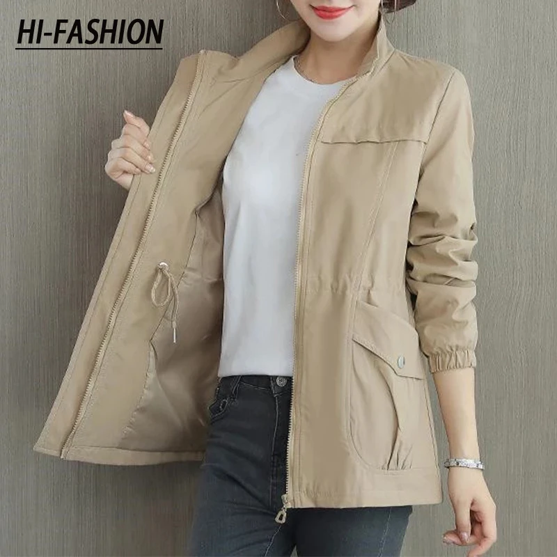 30033-26a283.jpg HI-FASHION Women Double Layer Windbreaker Autumn Casual Slim Coat Fashion Plus Size 4Xl Stand-Up Collar Ladies Jacket - Image 1