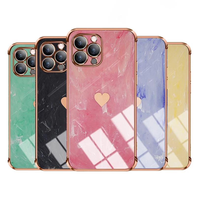 Luxury Shockproof Plating Soft Case For iPhone 13 12 11 Pro Max XS XR X R 8 7 Plus iPhone12 12Pro iPhone11 Marble Texture Covers