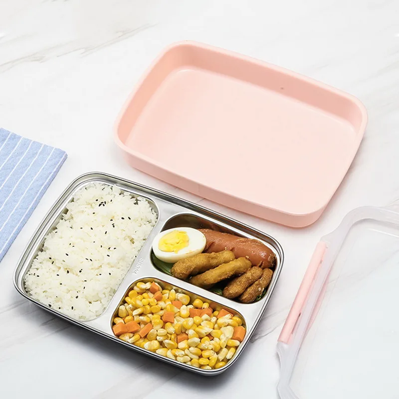 3 отсека ланч бокс Microwavable термальная Bento коробка из нержавеющей стали Портативный для пикника офиса школы еды контейнер