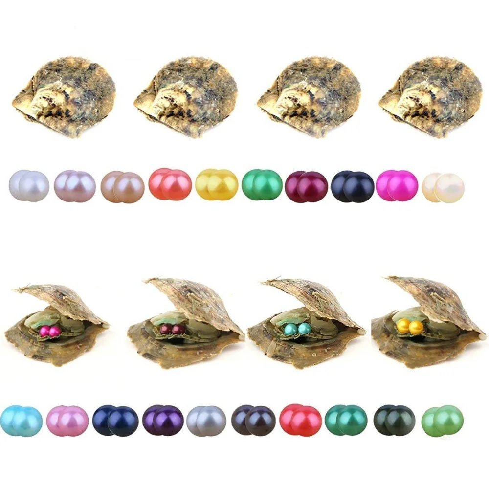 

Pearl Oyster Natural Freshwater Cultured with Twin Round Pearl Beads random color Love Wish Various Colors Jerelry 6.5-7.5mm