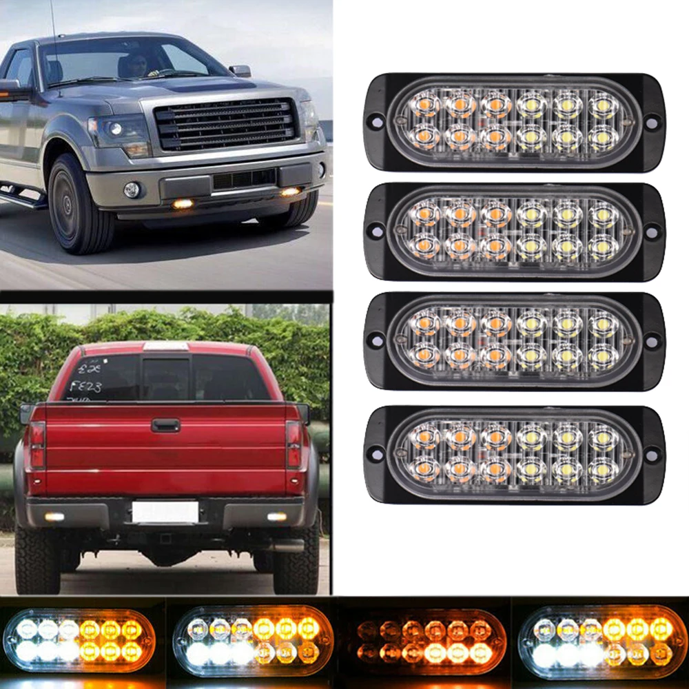 

Amber &White 12 LED 36W Strobe Grille Side Marker Work Light Bar Hazard Beacon Flash Warning Emergency