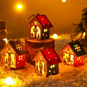 

DIY Color Wooden Walnut Soldier House Pendant Christmas Tree Hanger With Lamp Exquisite Craftsmanship for Xmas Decor B88