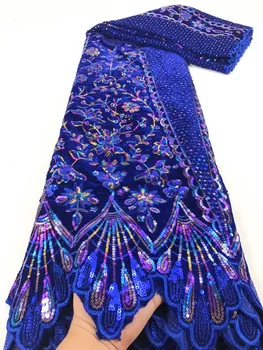 

5 Yards High Quality African Velvet Lace With French Embroidered Sequins Fabrcs DIY For Wedding Pary Stage Dress Skirts