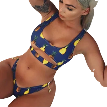

Bkning Pineapple Bikini Set Push Up Swimsuit Lace Up Swimwear High Cut Swim Suit Women Sexy 2019 Plavky Shiny Swimming Suit