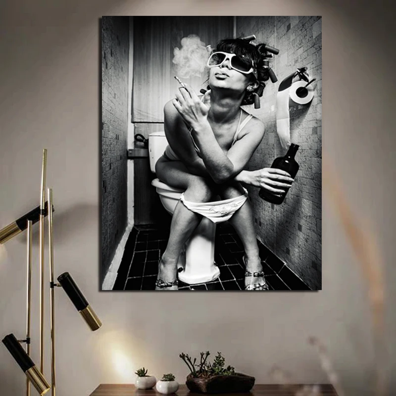 

Nordic Poster Toilet Smoking Girl Canvas Painting Prints Living Room Home Decoration Modern Wall Art Oil Painting Poster Picture