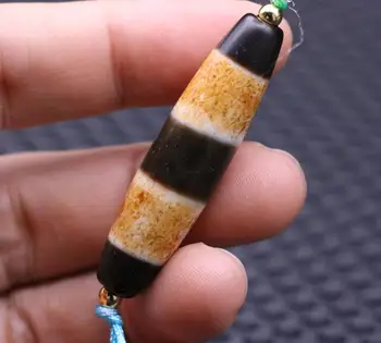

Collectible Energy Tibetan Old Agate wild Stripe dZi Bead Amulet 48*13mm