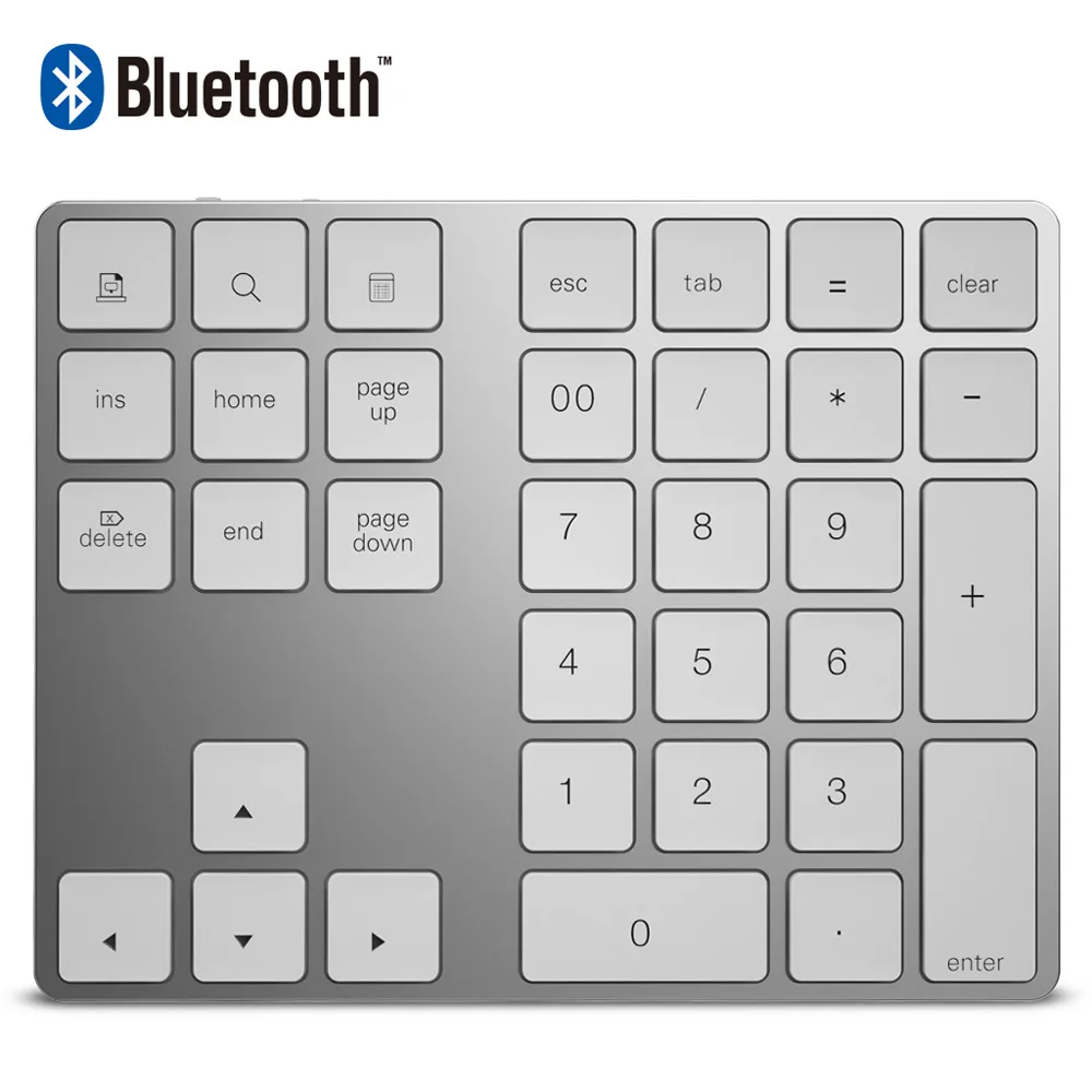 Aluminum Alloy Bluetooth Wireless Numeric Keyboard Rechargeable 34 Keys Mini Keypads for Windows Mac OS Android Laptop PC