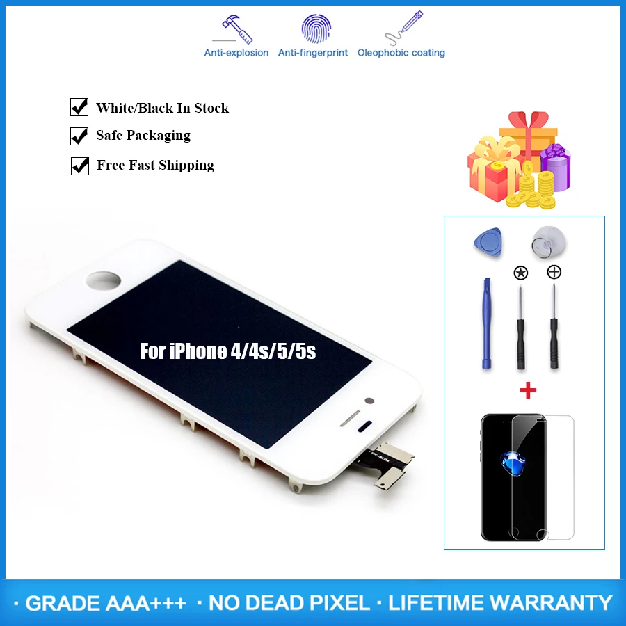 

AAA+++ Quality LCD Display For Pantalla iPhone 4 4S 5 5S 6 LCD Screen Black Digitizer for Ecran iPhone 4/4S LCD Assembly Display