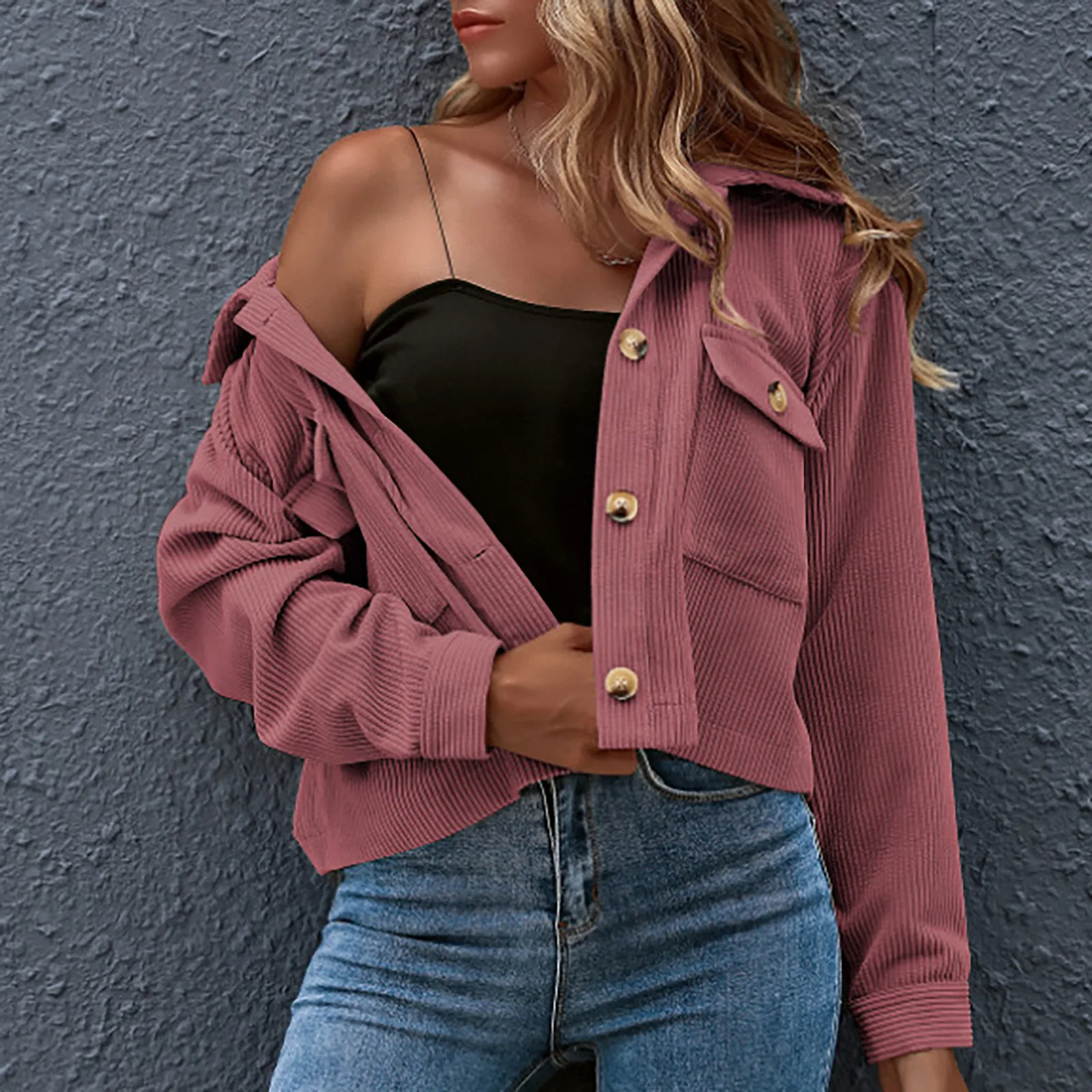 Women's Jackets Turn Down Collar Plus Size Female Outerwear  Fashion Casual Corduroy Button Prokets Solid Long Sleeve Coat 1