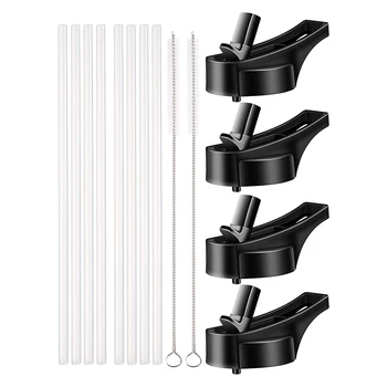 

NEW-4 Piece Straw Cap for Wide Mouth Sports Water Bottles, 8x Silicone Straws and 2x Brushes, Perfect Lid Replacement Accessory