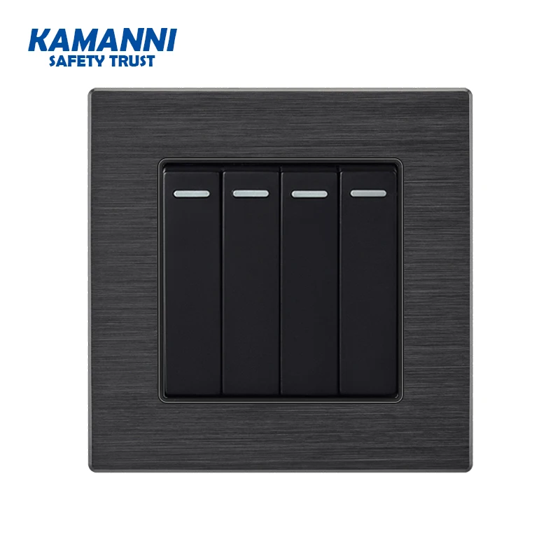 86type luxury Wall Switch 1 2 3 4 gang 1way Black aluminum alloy panel  EU Standard led light push button switch 1 year warranty