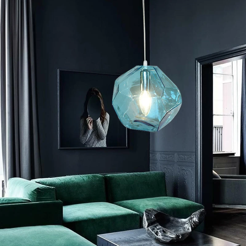 Современный подвесной светильник из цветного стекла E14 светодиодный Блестящий подвесной светильник с одной головкой для кухни, гостиной, спальни, ванной, ресторана