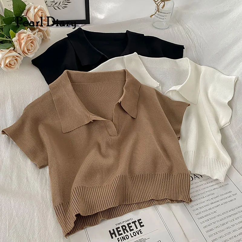 Korean Style Polo Women | Polo Neck Crop Shirt Top | Polo Short 
