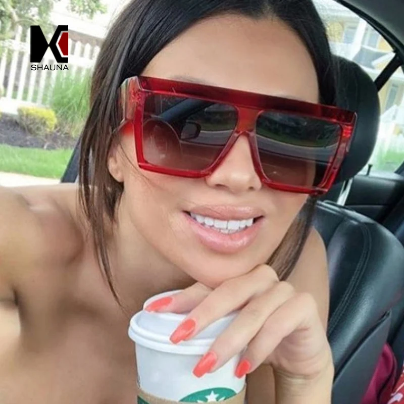 

SHAUNA Enhanced Metal Hinge Oversize Square Sunglasses Women Brand Designer Retro Men Gradient Shades UV400