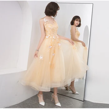 

sweet Graduation Dresses V-collar champgne Romantic Butterfly Knot Slender dress 2019 New Banquet Noble Mid-long Bridesmaid