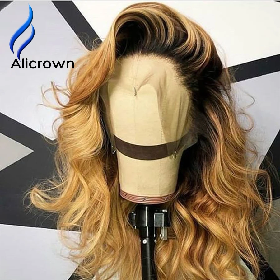 

ALICROWN Ombre Lace Front Human Hair Wigs Brazilian Non-Remy Hair 13*4 Lace Wigs 1b/27 Pre-Plucked Wigs With Baby Hair