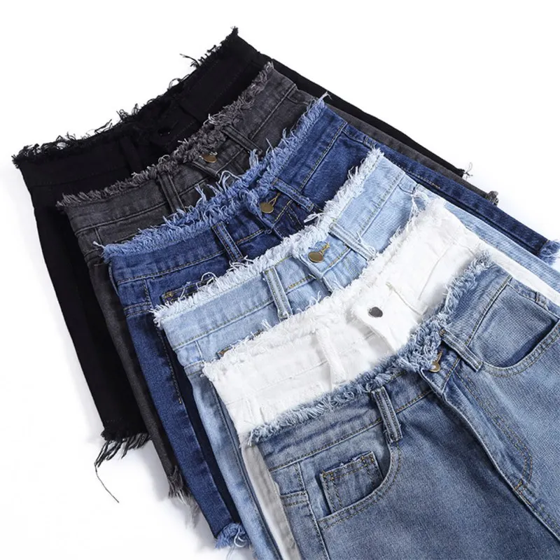 Короткие женские модные широкие шорты с кисточками и карманами, Женские однотонные повседневные короткие джинсы для женщин NS