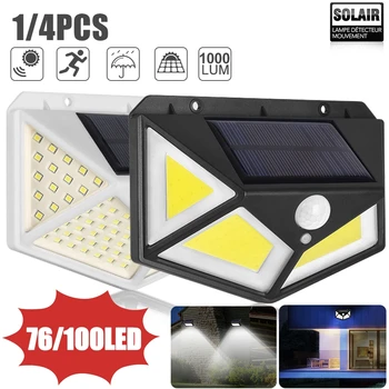 

4/2pcs 100 LED Solar Light Outdoor Solar Lamp Powered Sunlight Waterproof PIR Motion Sensor Street Light Wall Light Garden Light