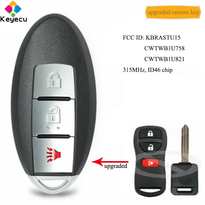 

KEYECU Upgraded Remote Control Car Key With 3 Buttons 315MHz ID46 - FOB for Nissan for Infiniti, KBRASTU15 CWTWB1U758 CWTWB1U821