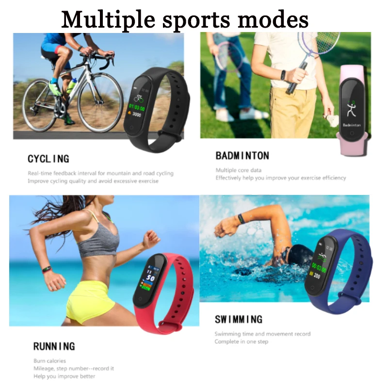 Smart Fitness Bracelet M4 Tracker Waterproof Pedometer Blood Pressure Watch Support Multi-Languauge Wristband For Men Women Kids
