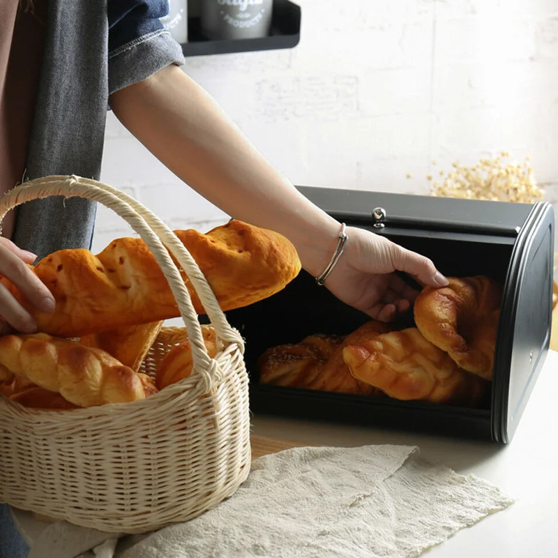 

Newly Metal Bread Box Bin kitchen Storage Containers with Roll Top Lid Kitchenware Storage Box MK