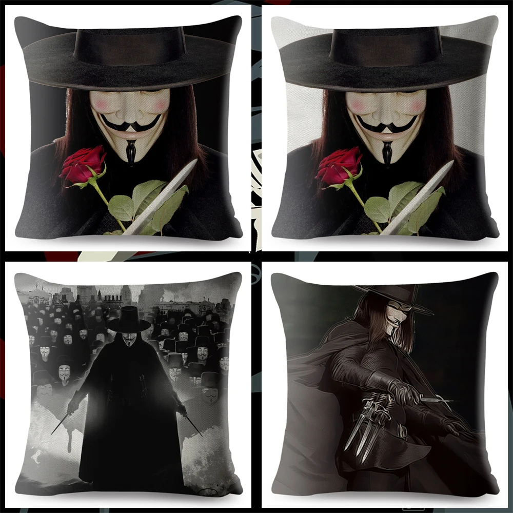Фильм V for Vendetta», с принтом в виде декоративная наволочка для подушки текстильная льняная Наволочка на подушку наволочки для диванной подушки для домашнего декора чехол размером 45*45 см