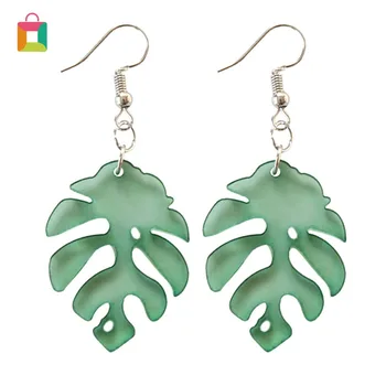

Green Leaf Acrylic Dangle Earrings For Women Fashion Chic Monstera Leaf Transparent Drop Earring Party Jewelry Gift Glittery