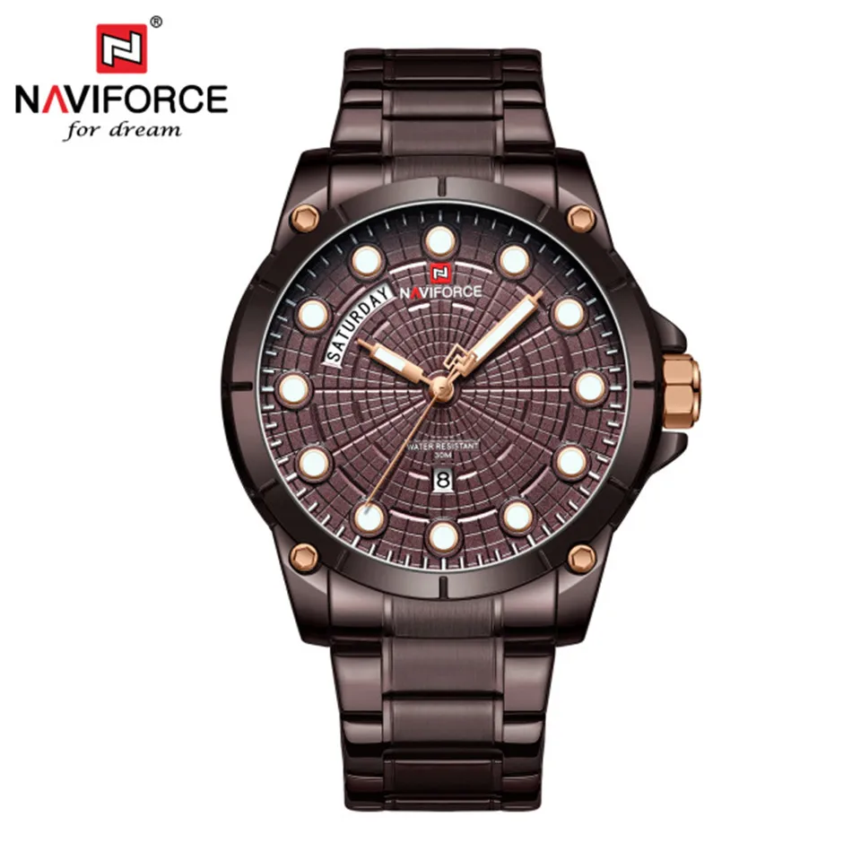 coffee NAVIFORCE Men's Watch, Men's Luxury Stainless Steel Watch, Fashion Trend Men's Watch, Business Casual Men's Watch, Men's Sports - Цвет: coffee