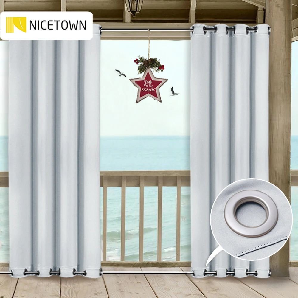 NICETOWN Patio Curtain Outdoor Drape Panels Top and Bottom Grommets Blackout Waterproof Mildew Resistant Drapes for Outdoor