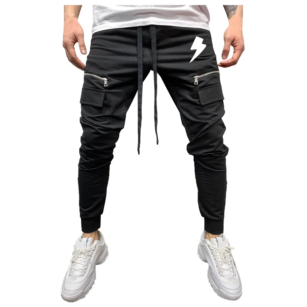 Men Cotton Pant Men Zipper Pure Color Overalls Casual Pocket Sport Work Casual Trouser Pants High Quality Men Pants Pantalon