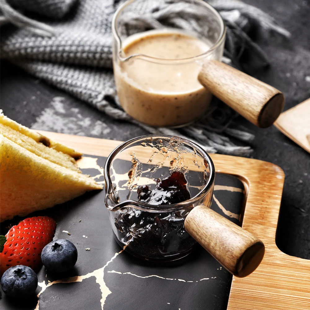 MUZITY Glass Sauce Dish Special Design Salad and Fruit Sauce Dish with Wooden Handle