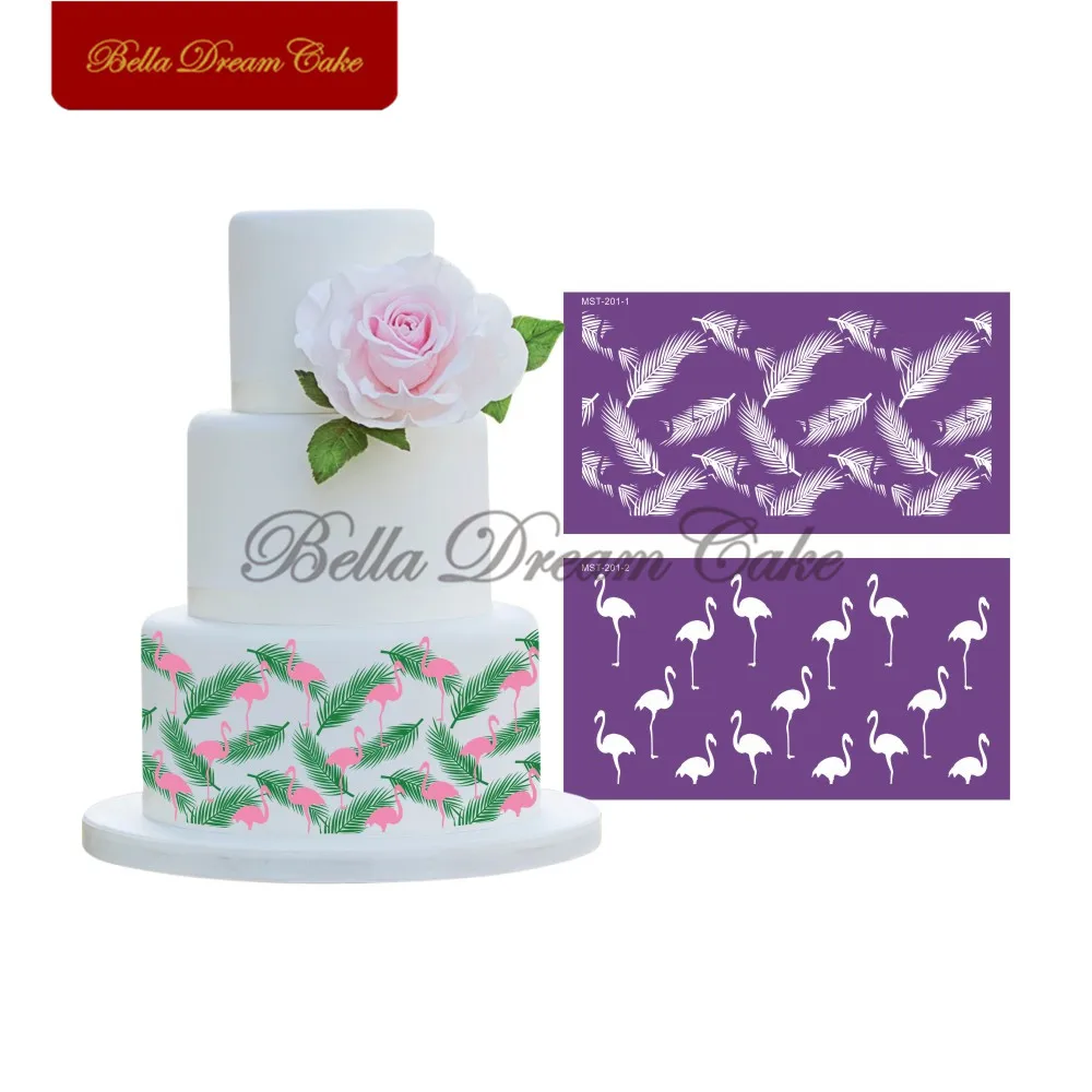 Flamingo Feather Design Cake Mesh Stencils Fabric Stencil for Wedding Border Mold Decorating Tool Bakeware |