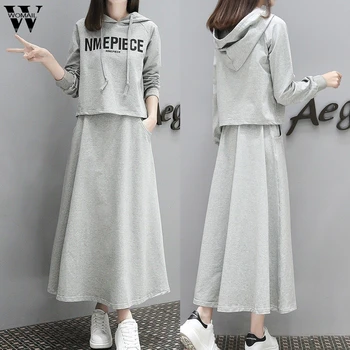 

Womail Tracksuit Women fashion Autumn Hooded Sweatshirt+Long Skirt suit Two Piece Set jogging suits for women Sportswear 923