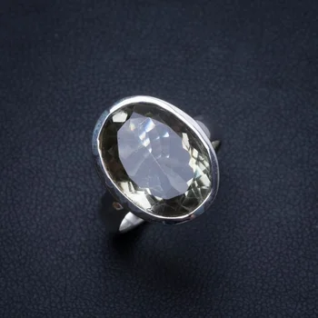 

Natural Green Amethyst Handmade Unique 925 Sterling Silver Ring, US size 5.75 T6494