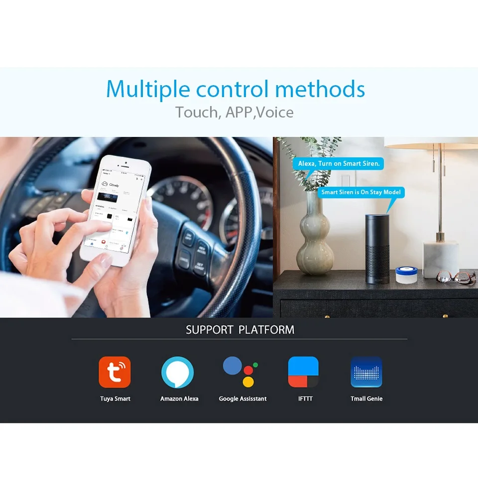 Беспроводная домашняя охранная Wifi сирена Tuya smart life приложение управление