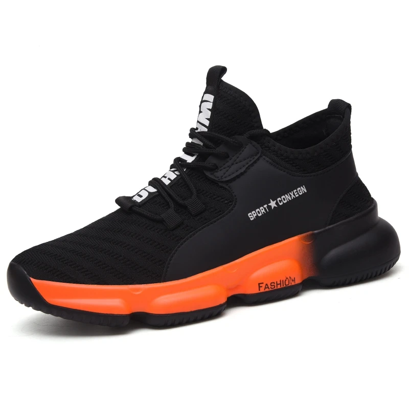 Мужская Рабочая защитная обувь со стальным носком, непромокаемые строительные рабочие ботинки для мужчин - Цвет: orange-sole