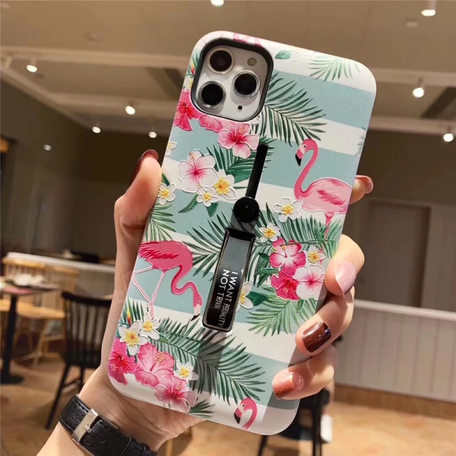 DLSZJ-8 Для iPhone 7 8 Plus Xr 11 Pro X XS MAX чехол Модный мраморный цветок Фламинго петля кольцо чехол для iPhone 6 6S скрытый Стенд чехол - Цвет: DLSZJ-8
